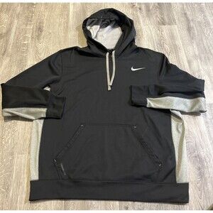 NIKE Men’s Hoodie Therma-Fit Swoosh Logo Sweatshirt Kangaroo Pocket Black XL